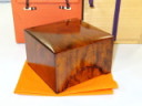 恩田勝哉作島桑杢紐縁回拭漆仕上将棋駒箱/桐共箱付未使用品（KH389）